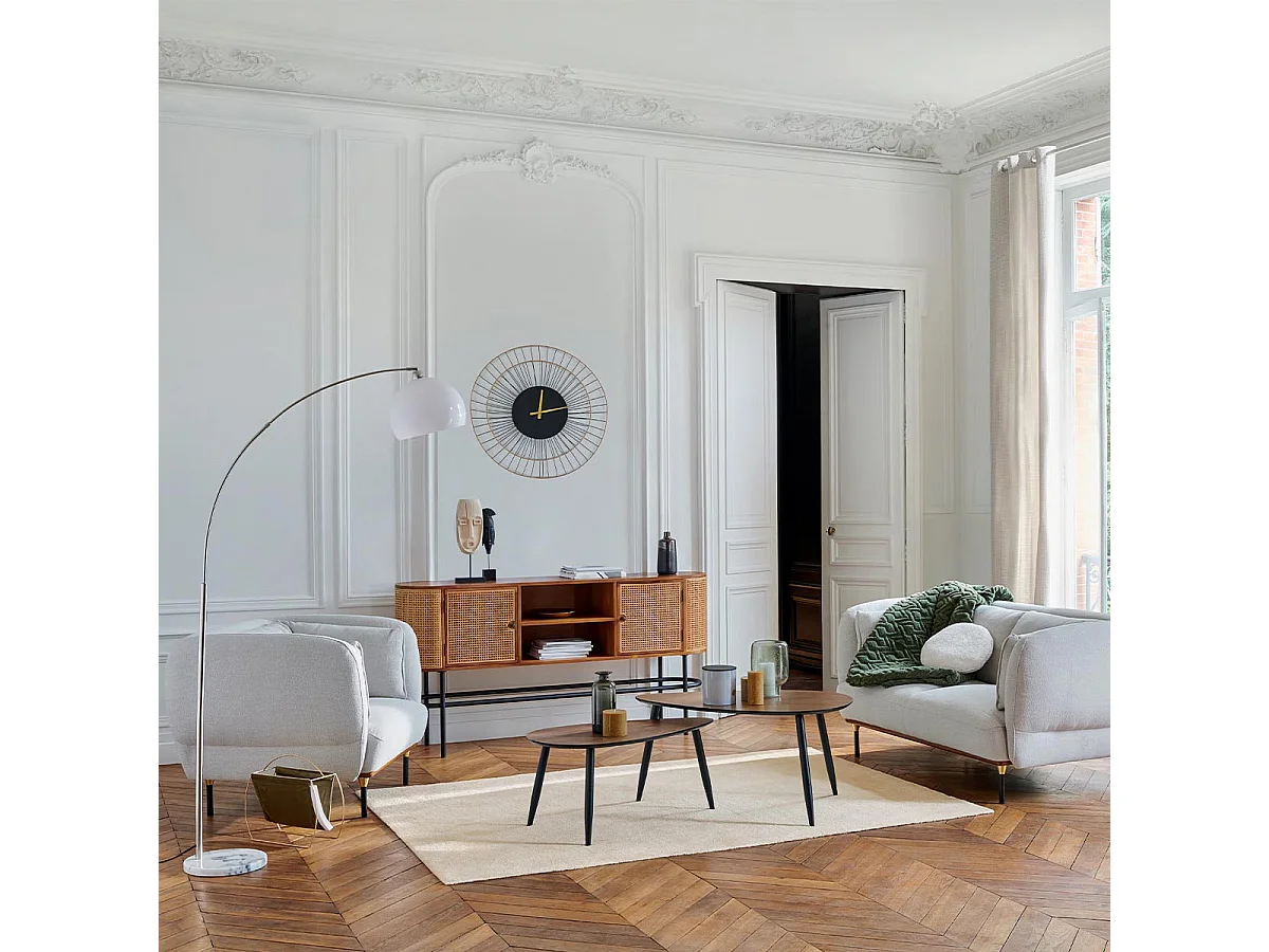 Lampadaire en Métal Blanc et Acier Chromé H 185 cm