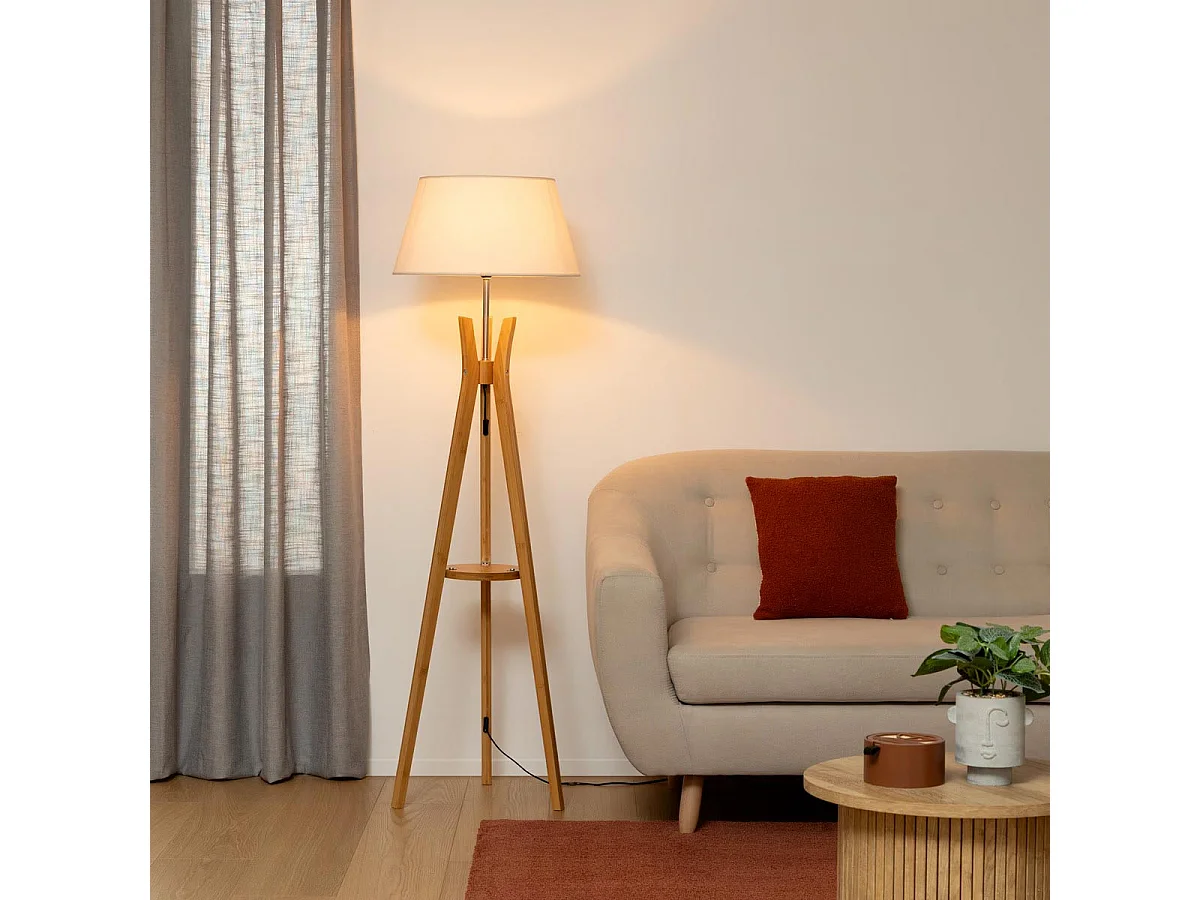 Lampadaire Trépied en Bambou H 156 cm