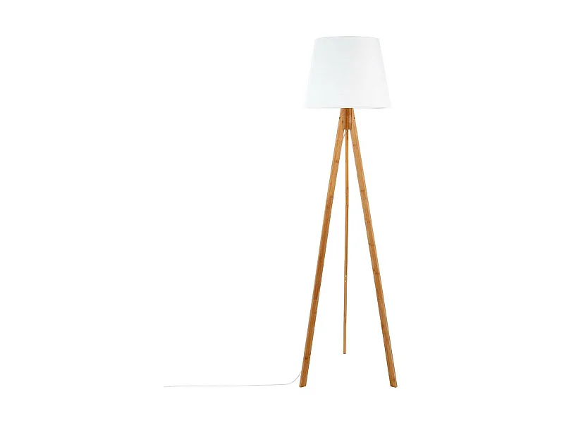 Lampadaire Trépied en Bambou et Abat-jour Blanc H 160 cm