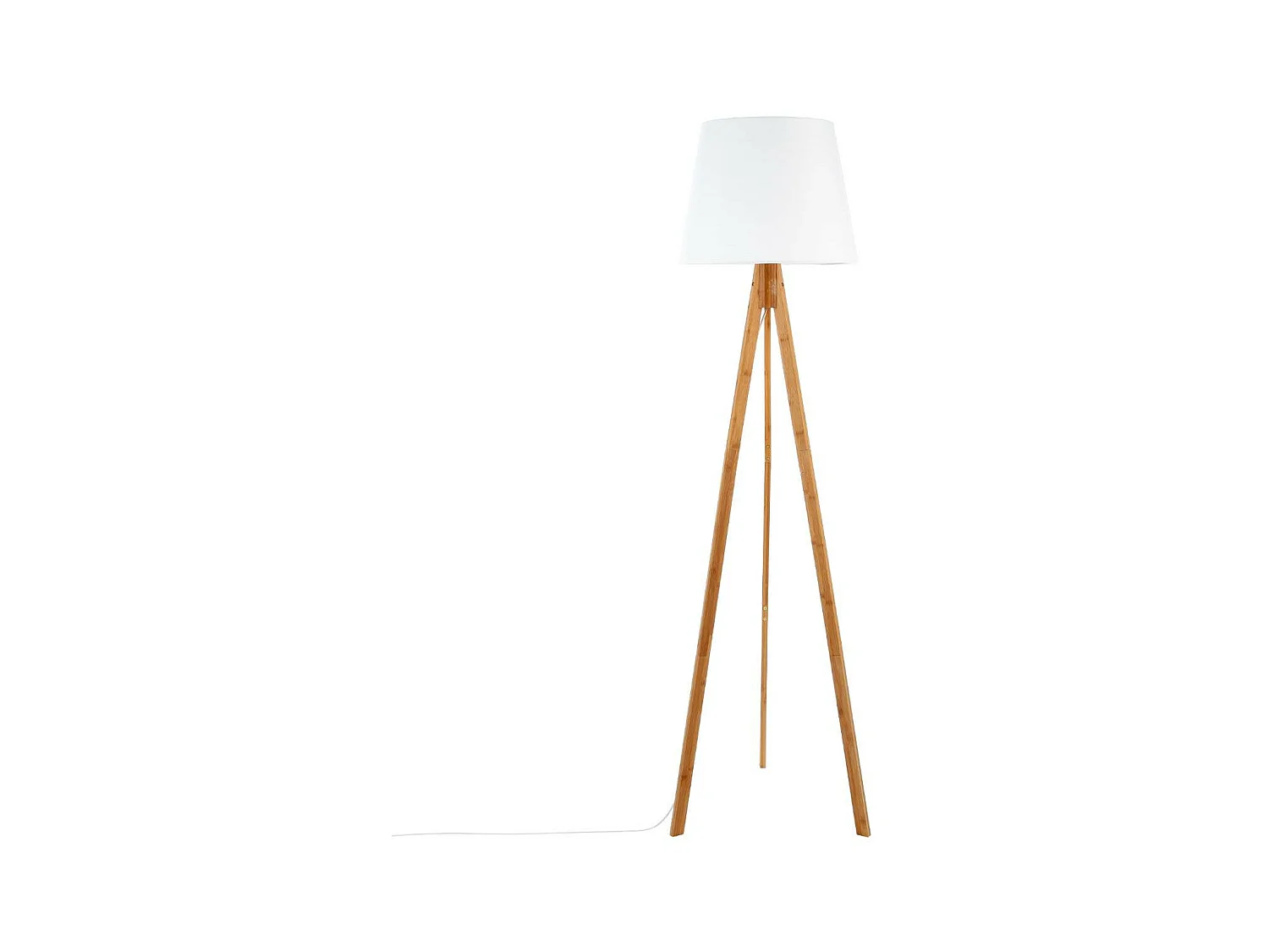 Lampadaire Trépied en Bambou et Abat-jour Blanc H 160 cm