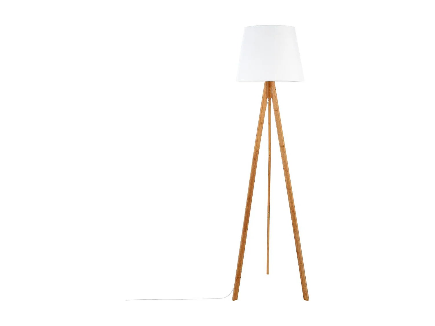 Lampadaire Trépied en Bambou et Abat-jour Blanc H 160 cm