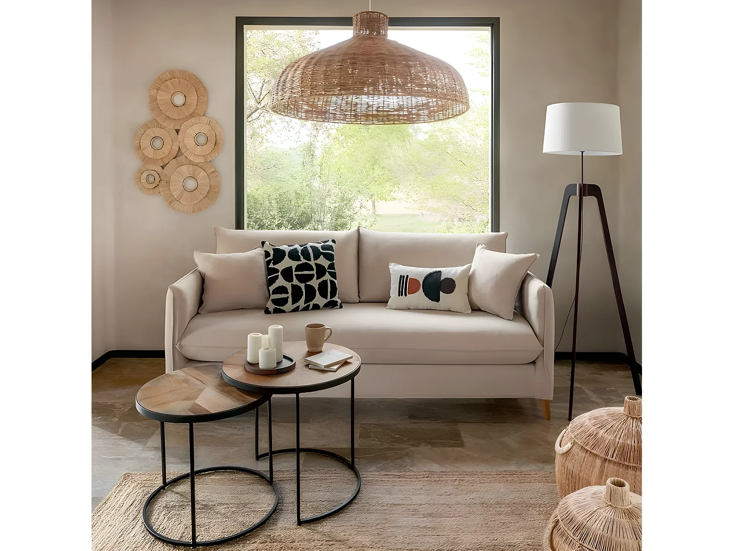 Lampadaire trépied en Bambou et Métal H 173 cm