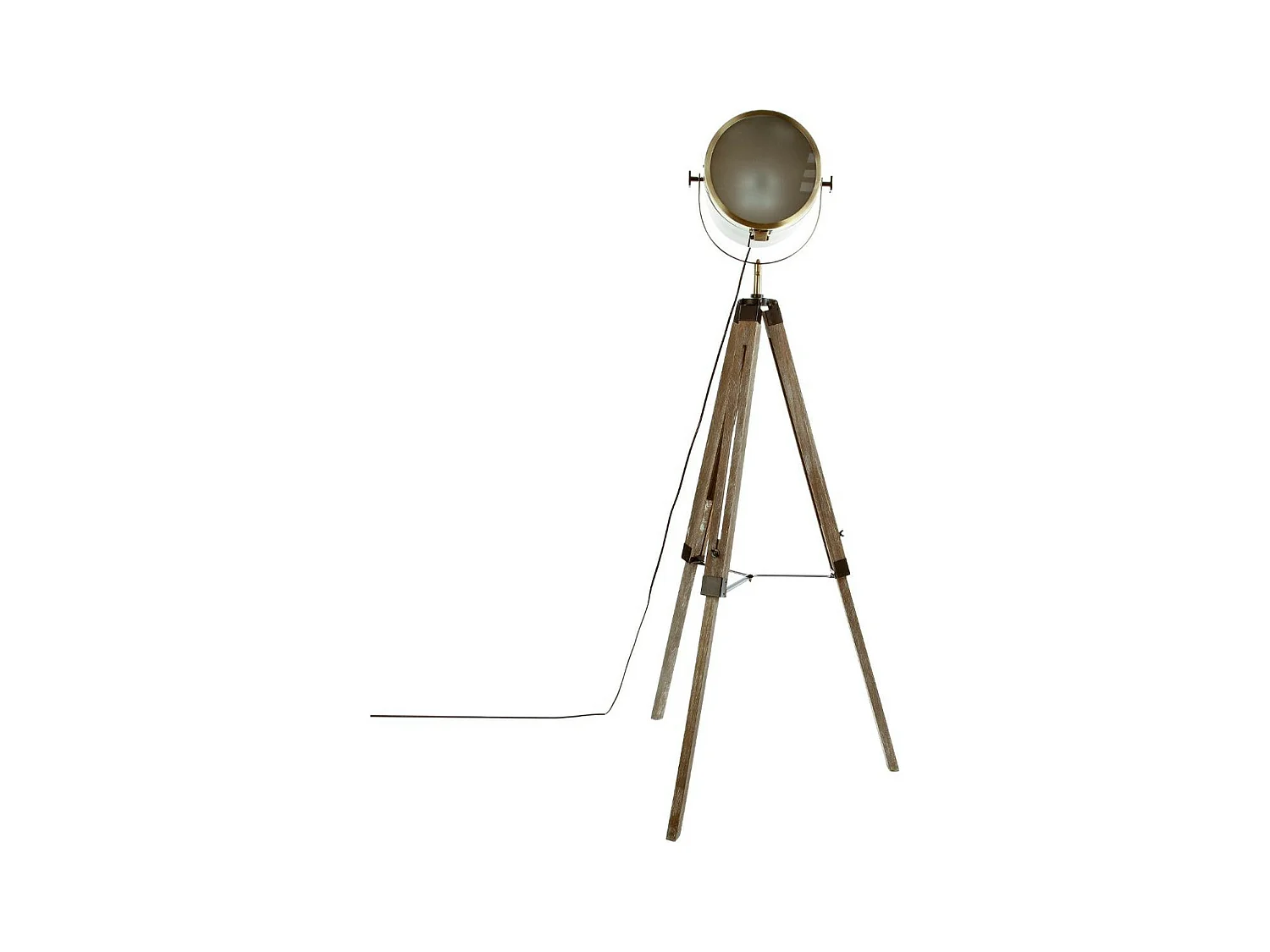 Lampadaire projecteur en Métal et Bois aspect vieilli H 150 cm