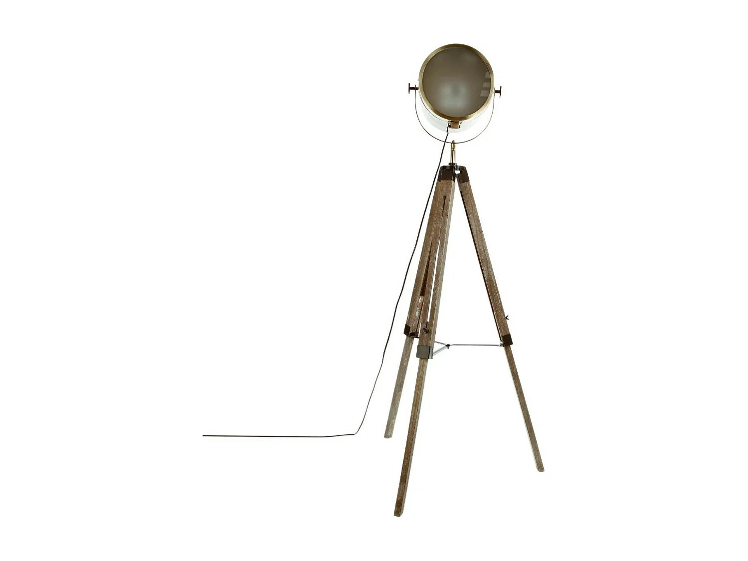 Lampadaire projecteur en Métal et Bois aspect vieilli H 150 cm
