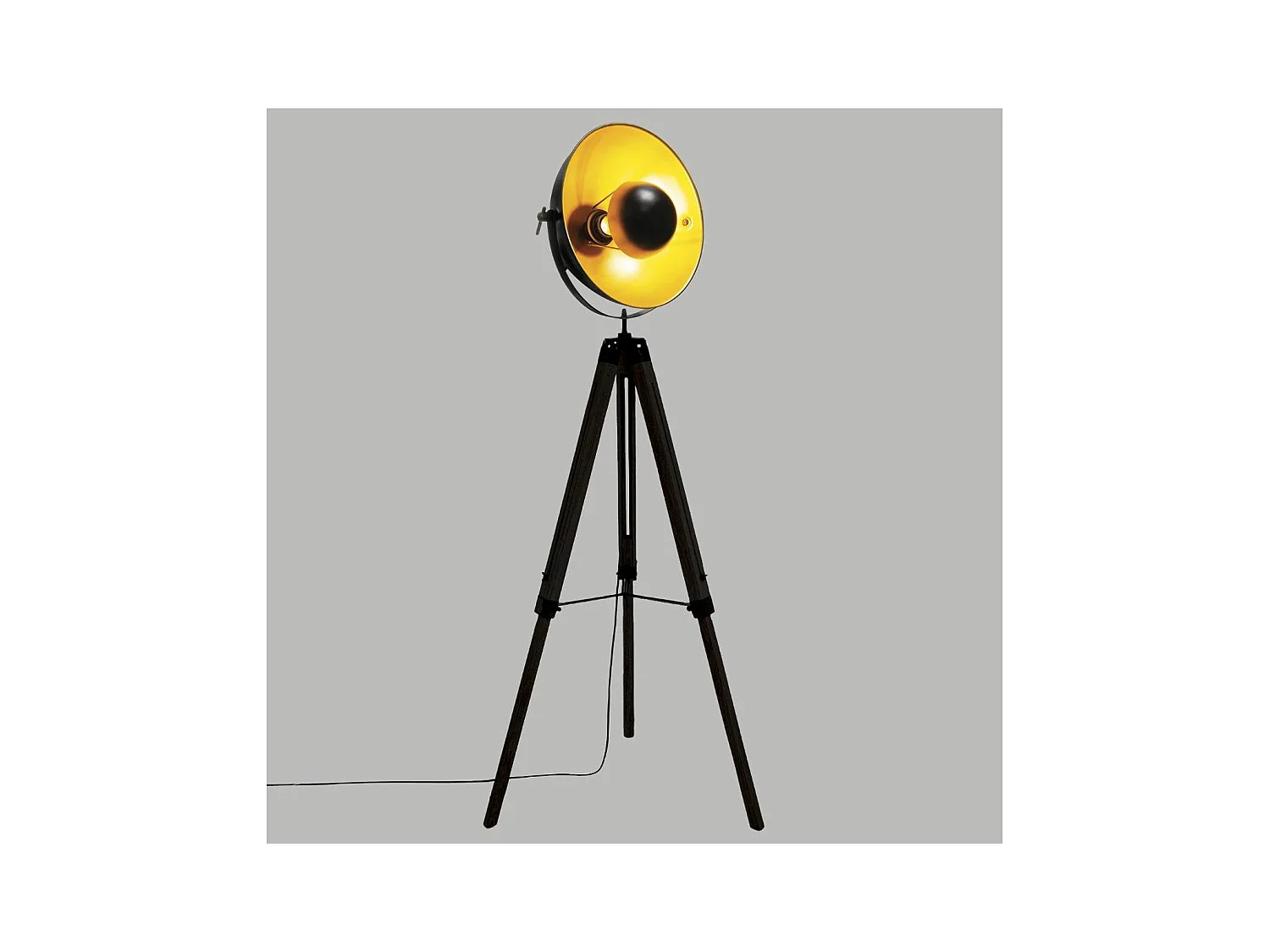 Lampadaire Trépied en Bois et Métal Noir et Doré H 162 cm
