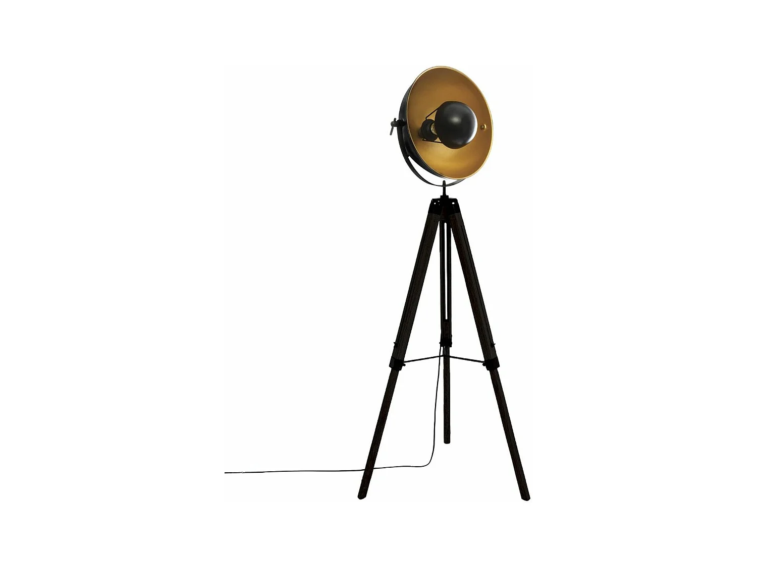 Lampadaire Trépied en Bois et Métal Noir et Doré H 162 cm