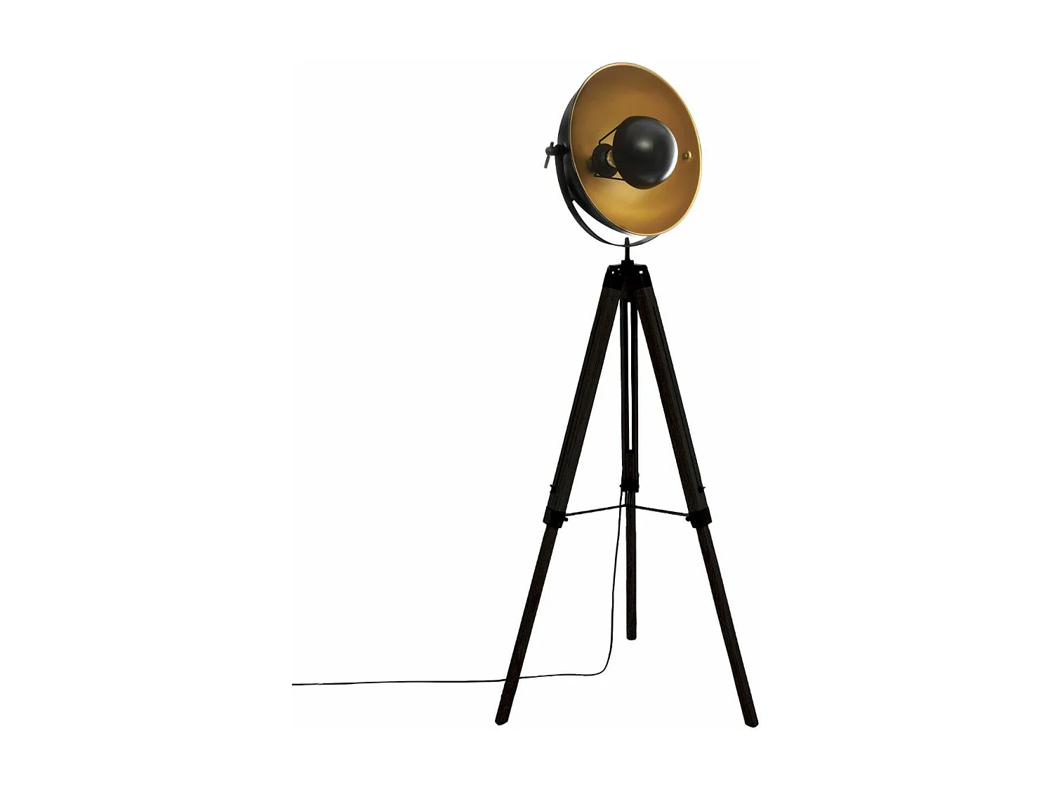 Lampadaire Trépied en Bois et Métal Noir et Doré H 162 cm