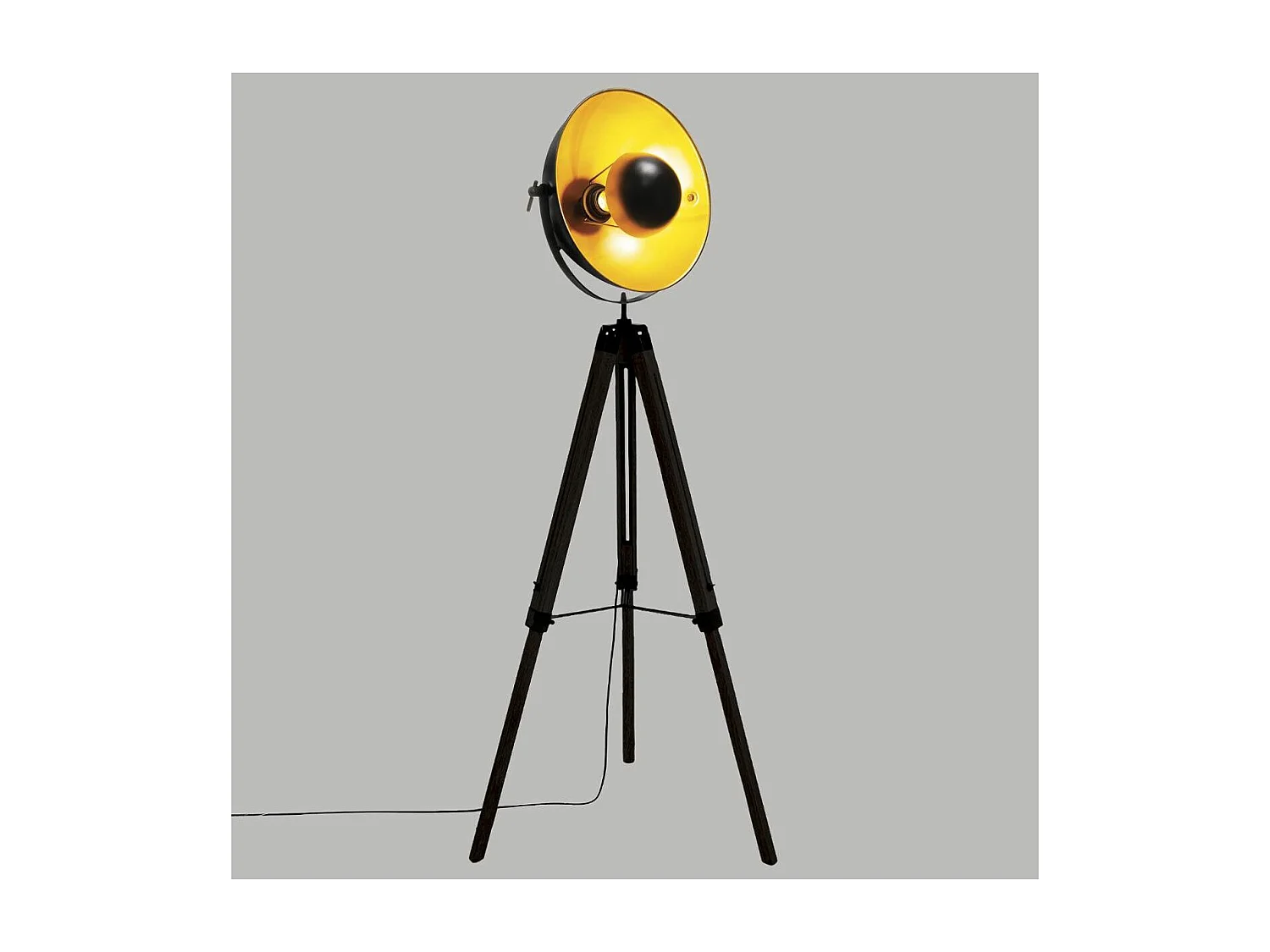 Lampadaire Trépied en Bois et Métal Noir et Doré H 162 cm