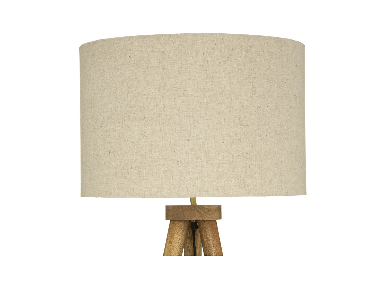 Lampadaire Trépied en Bois de Manguier et Abat-jour Beige lin H 150 cm