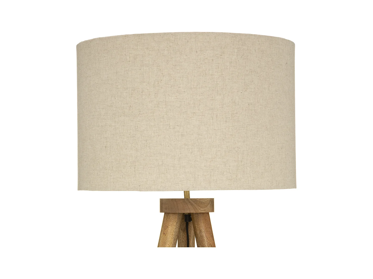 Lampadaire Trépied en Bois de Manguier et Abat-jour Beige lin H 150 cm