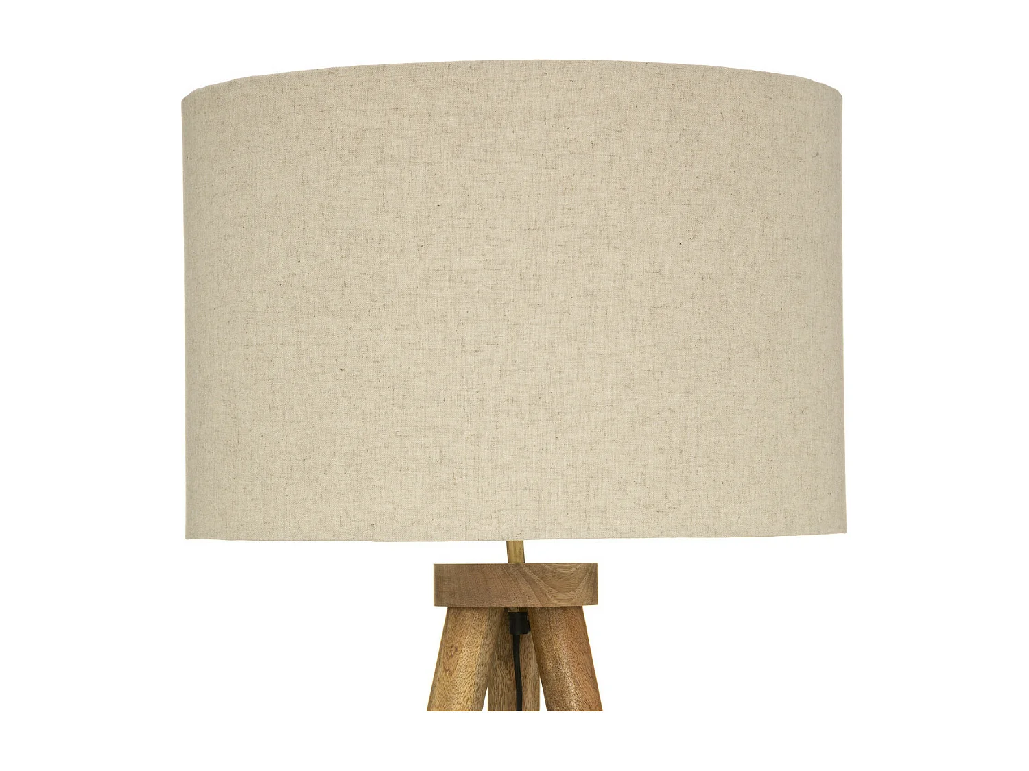 Lampadaire Trépied en Bois de Manguier et Abat-jour Beige lin H 150 cm