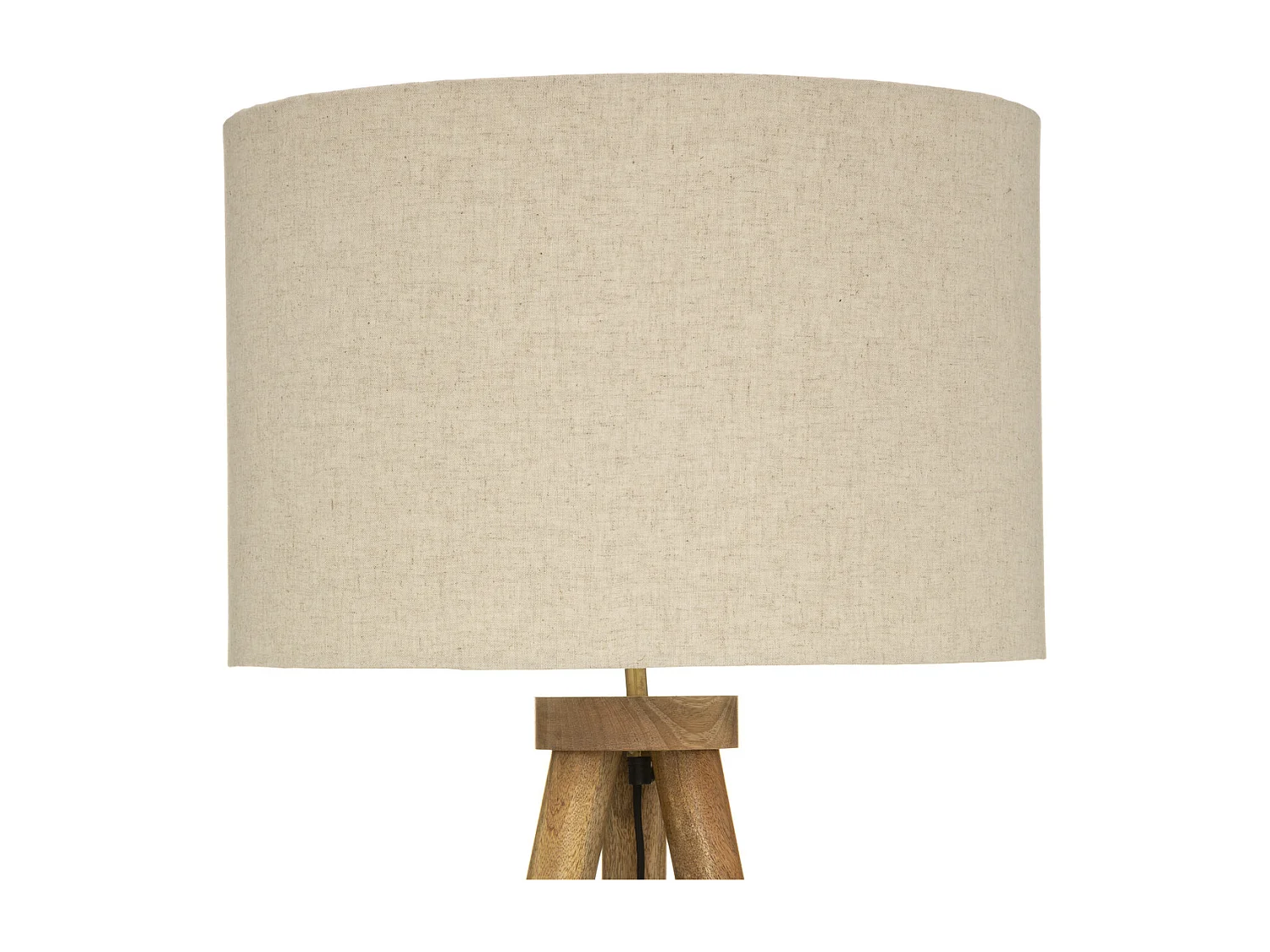 Lampadaire Trépied en Bois de Manguier et Abat-jour Beige lin H 150 cm