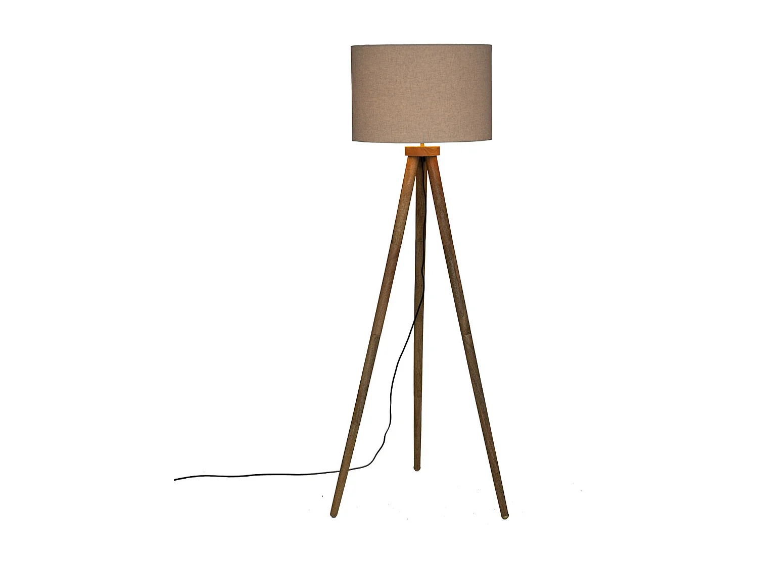 Lampadaire Trépied en Bois de Manguier et Abat-jour Beige lin H 150 cm