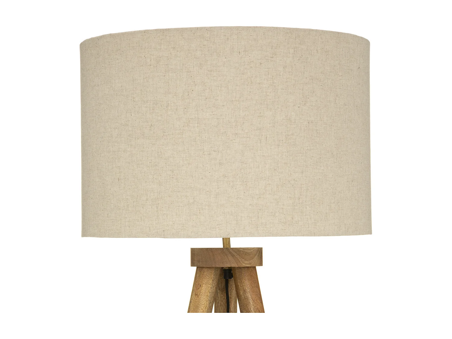Lampadaire Trépied en Bois de Manguier et Abat-jour Beige lin H 150 cm