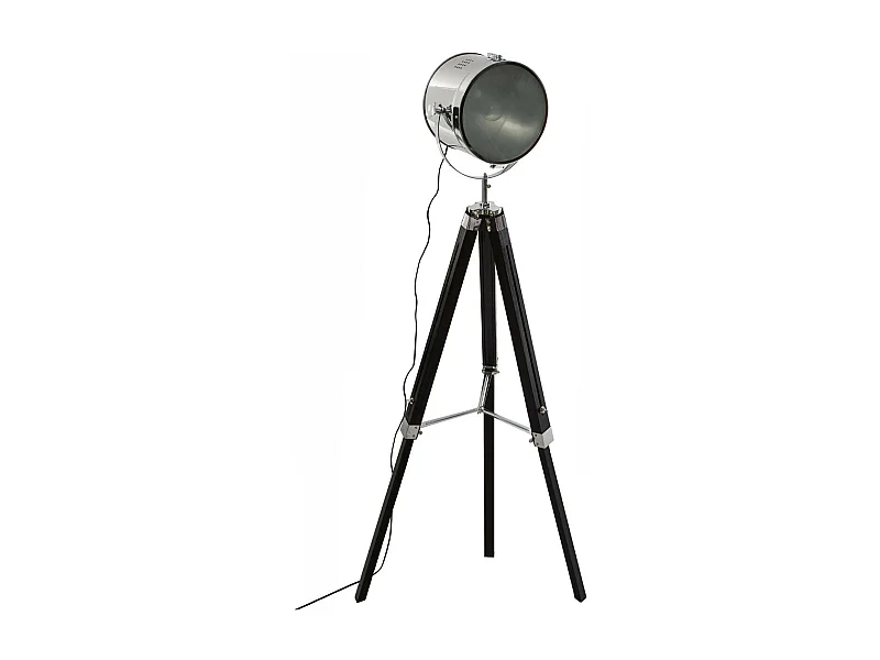 Lampadaire projecteur en Métal et Bois brossé Noir H 152 cm