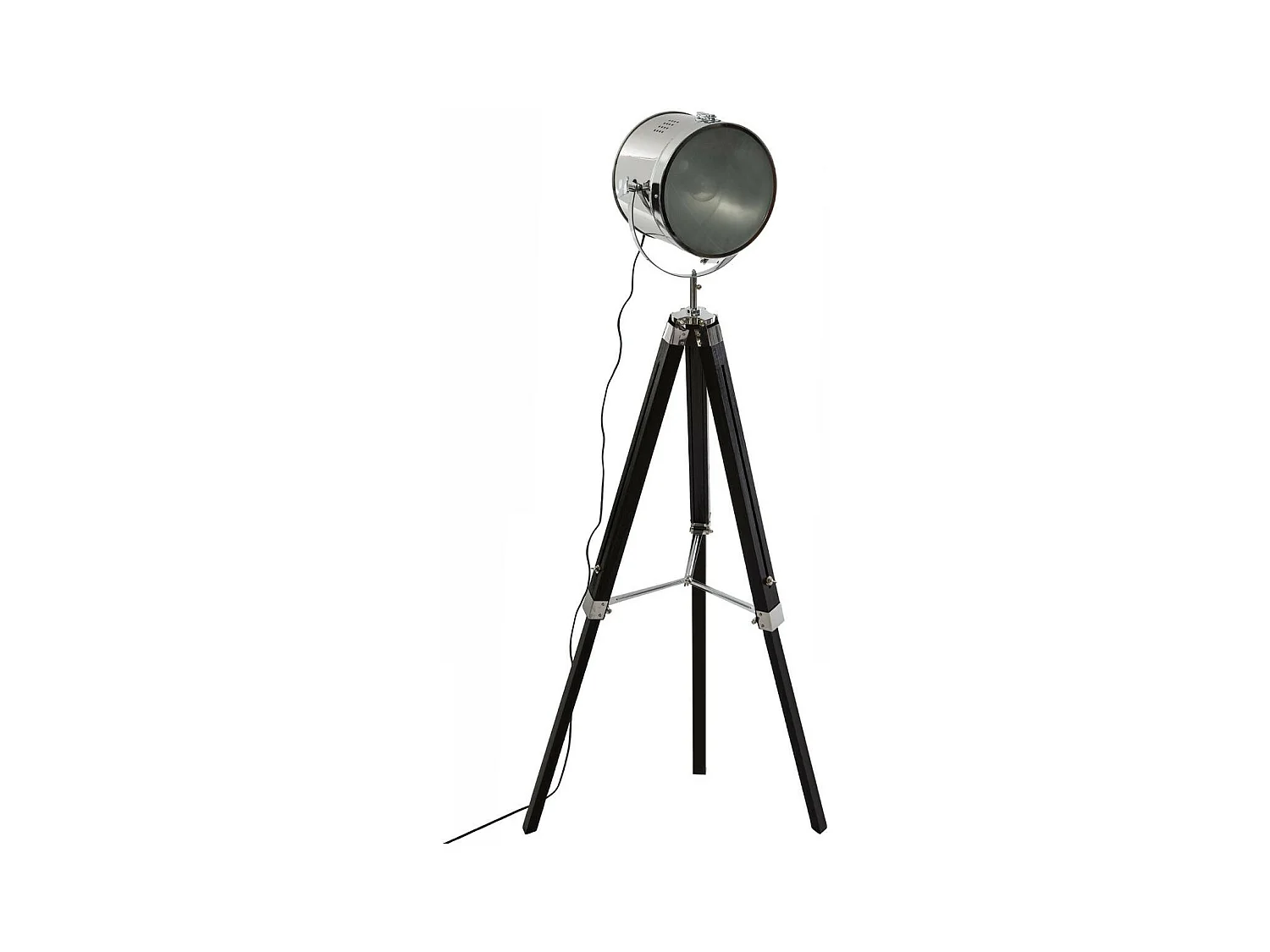 Lampadaire projecteur en Métal et Bois brossé Noir H 152 cm