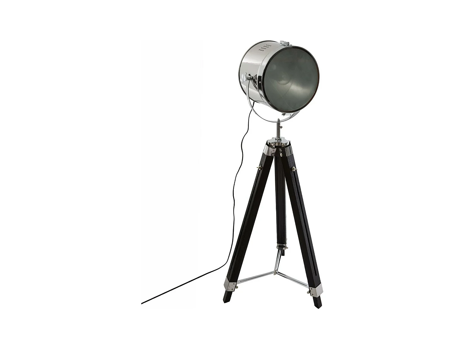 Lampadaire projecteur en Métal et Bois brossé Noir H 152 cm