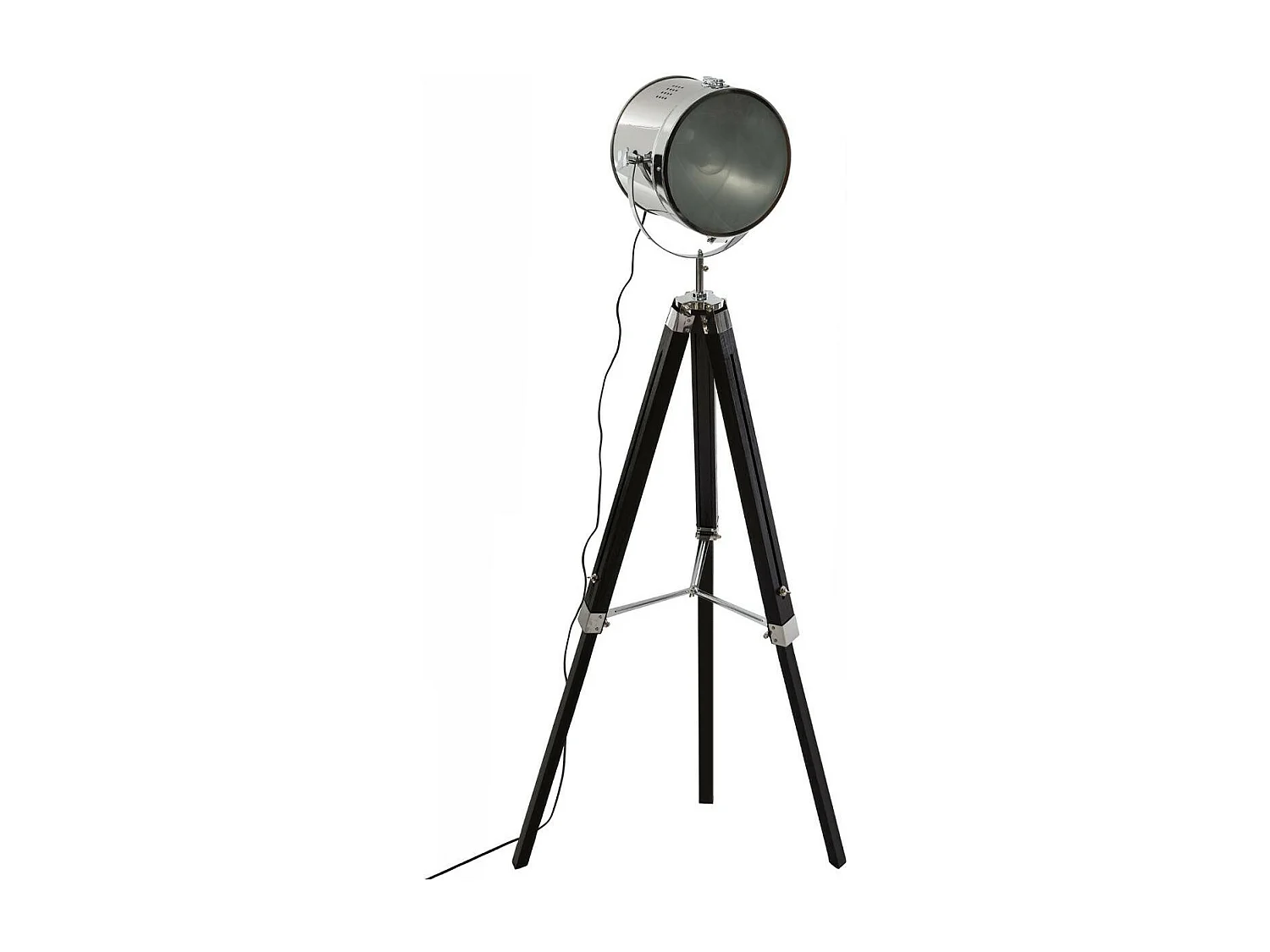 Lampadaire projecteur en Métal et Bois brossé Noir H 152 cm