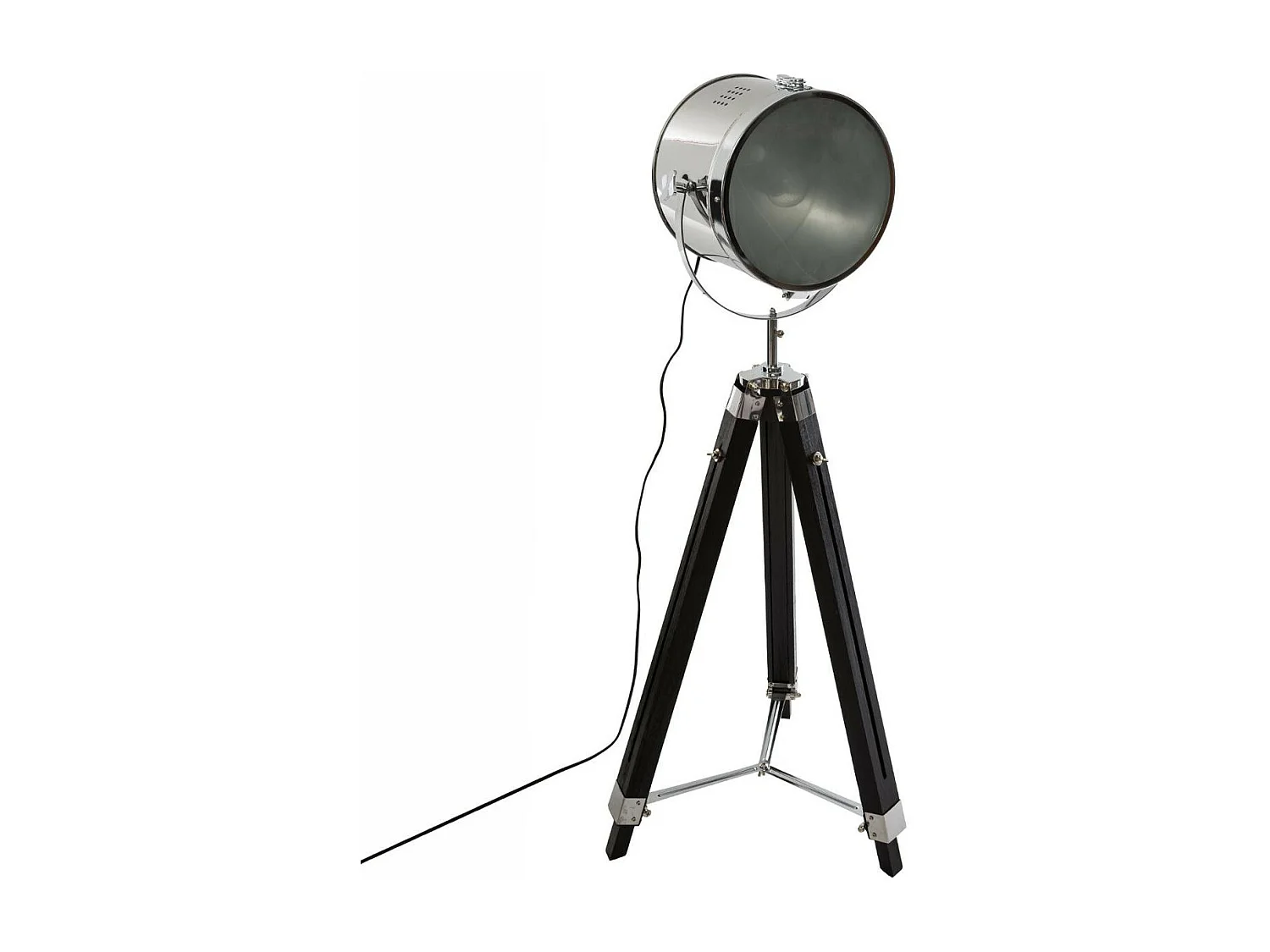 Lampadaire projecteur en Métal et Bois brossé Noir H 152 cm