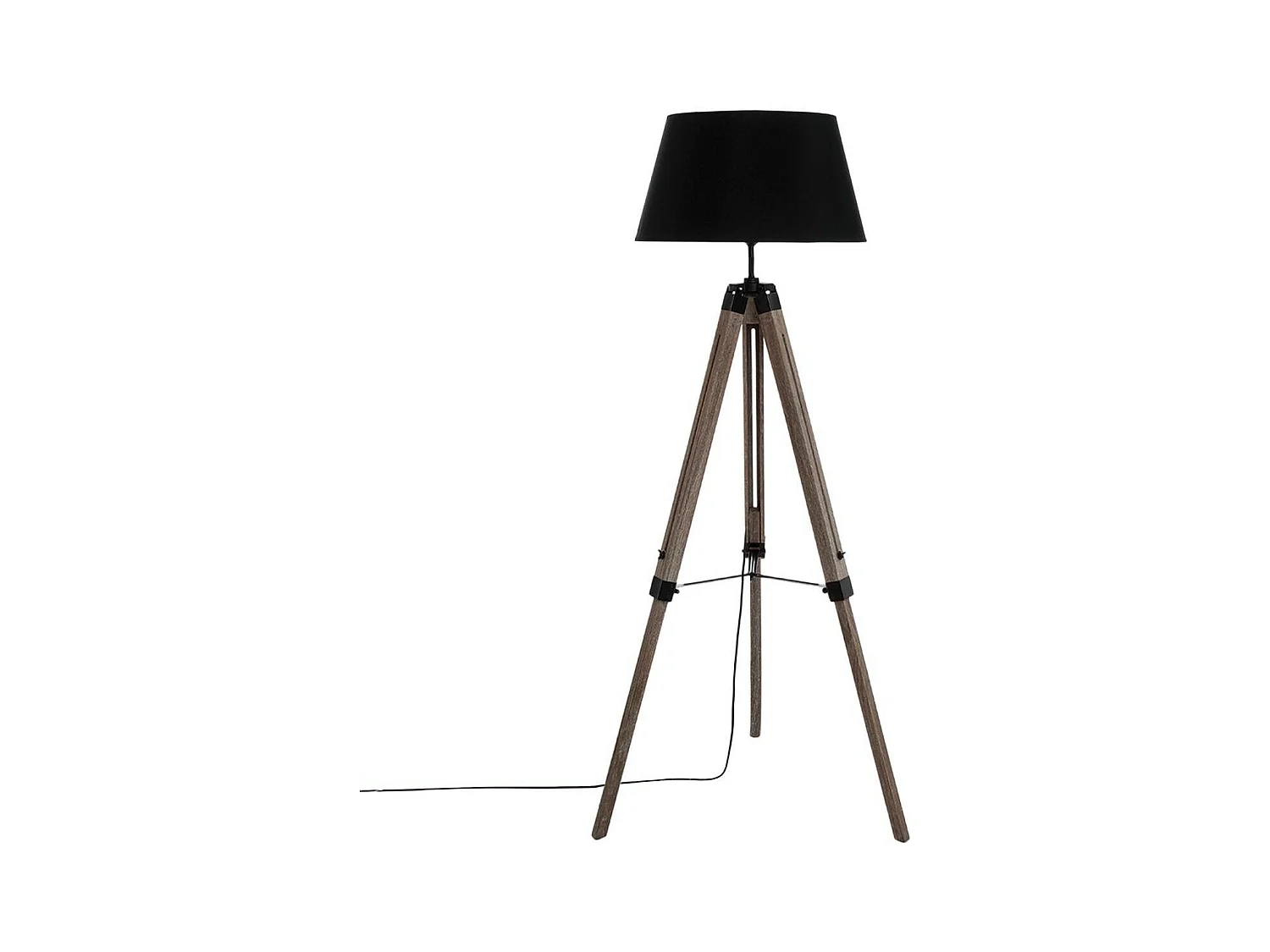 Lampadaire Trépied en Bois et Abat-jour Noir H 145 cm