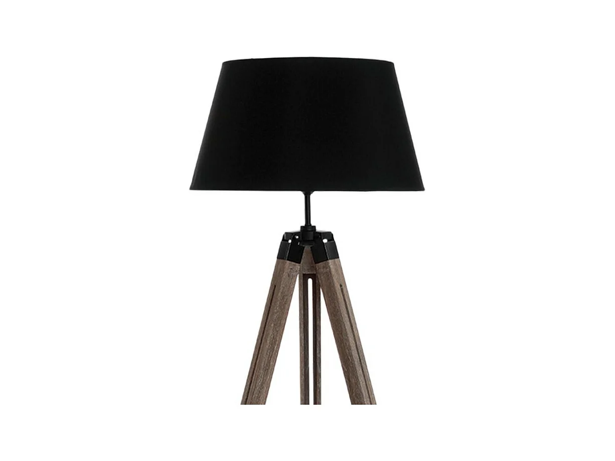 Lampadaire Trépied en Bois et Abat-jour Noir H 145 cm