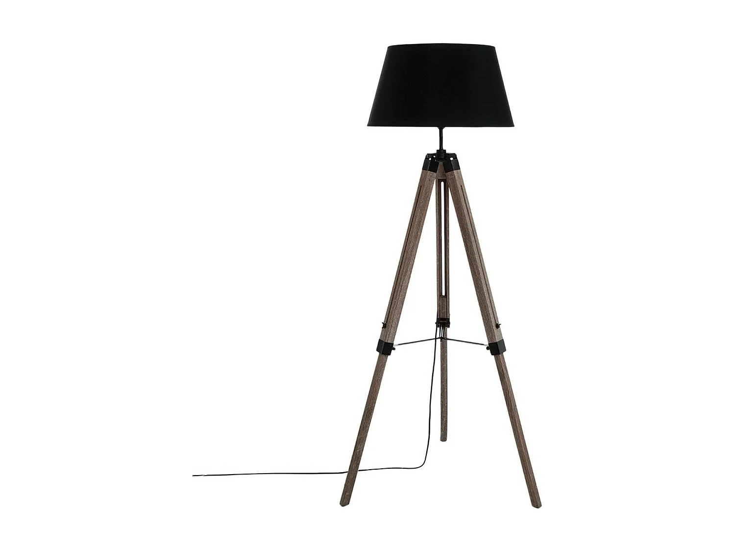 Lampadaire Trépied en Bois et Abat-jour Noir H 145 cm