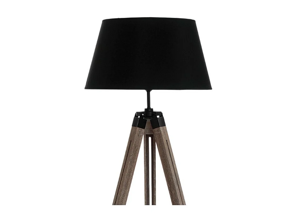 Lampadaire Trépied en Bois et Abat-jour Noir H 145 cm