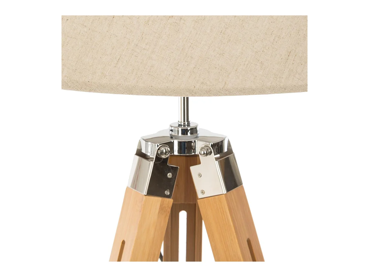 Lampadaire Trépied en Bambou et Abat-jour Ivoire H 145 cm