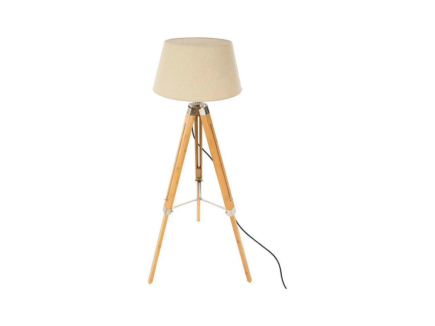 Lampadaire Trépied en Bambou et Abat-jour Ivoire H 145 cm