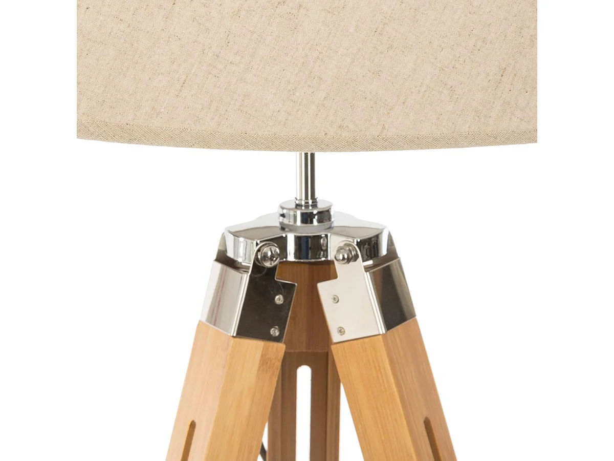 Lampadaire Trépied en Bambou et Abat-jour Ivoire H 145 cm