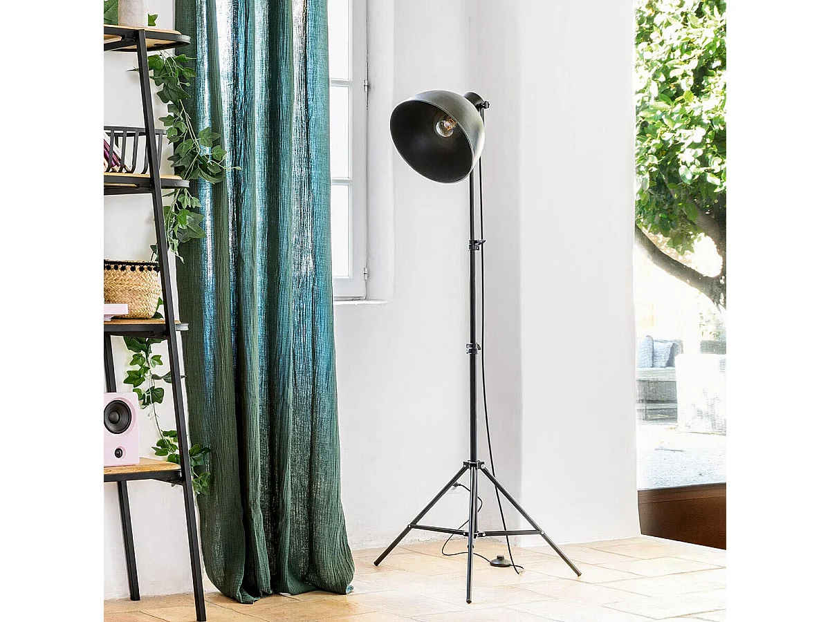 Lampadaire trépied en métal Noir  H 175 cm