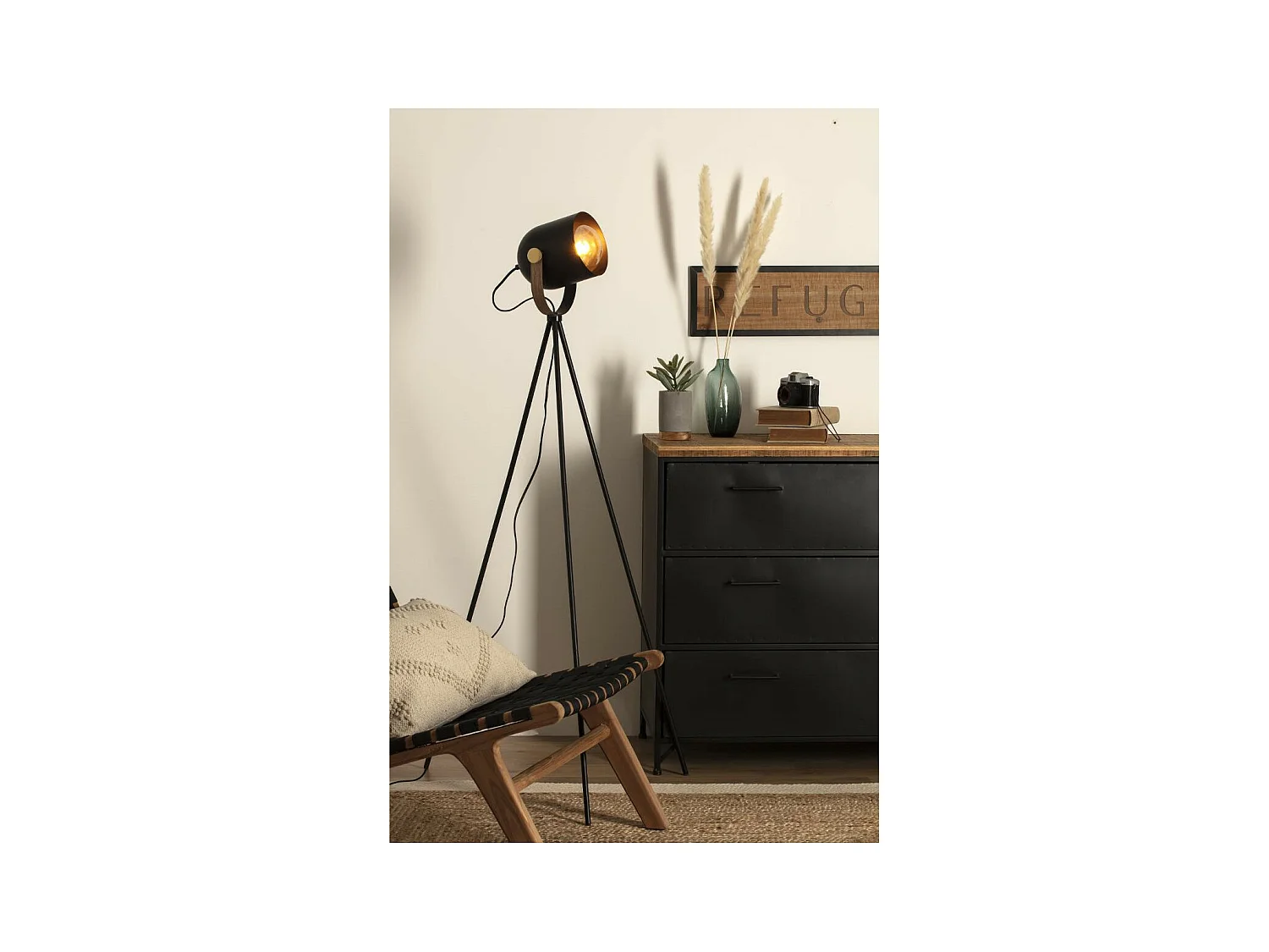 Lampadaire trépied en Métal Noir H 136 cm