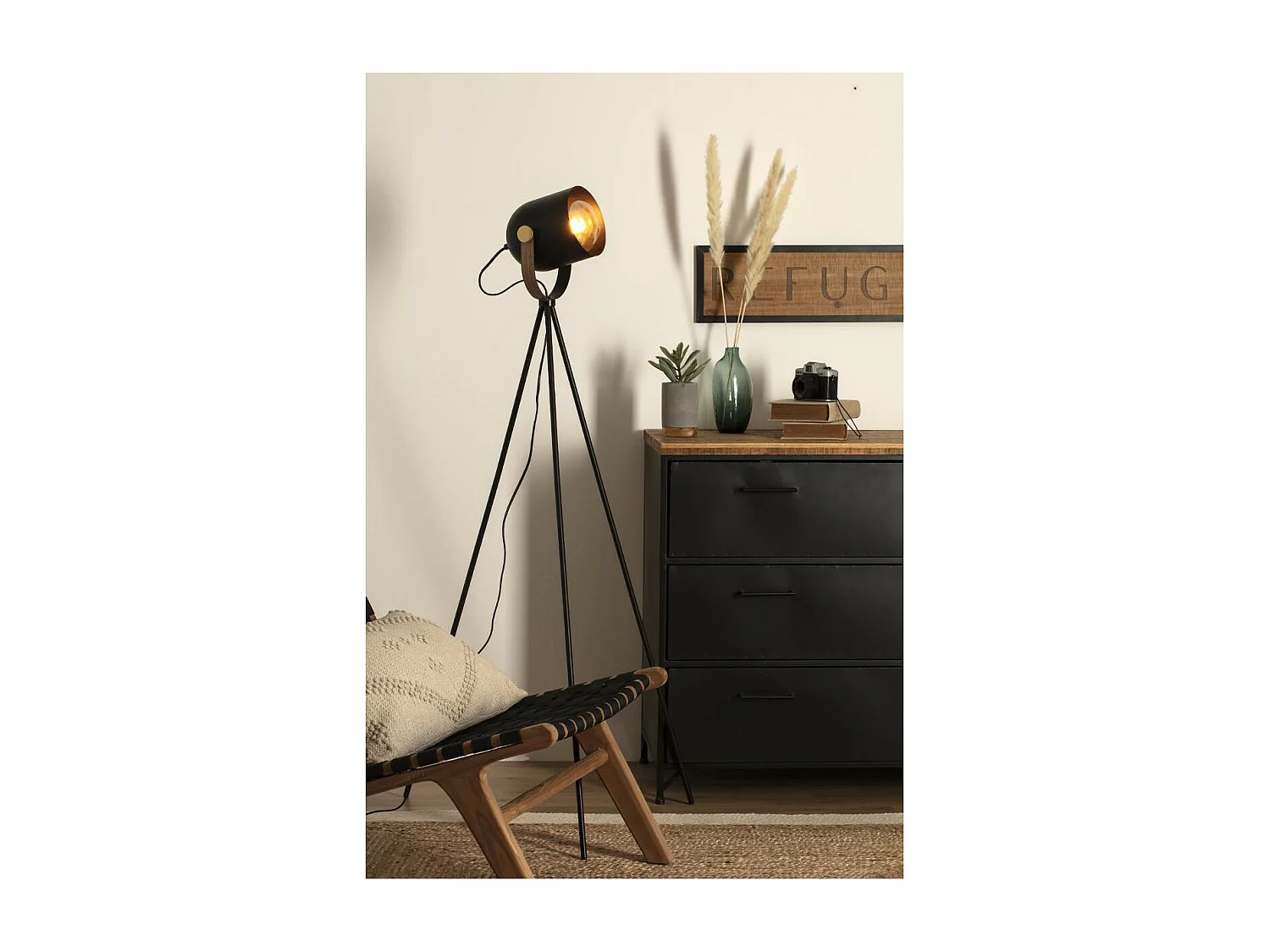 Lampadaire trépied en Métal Noir H 136 cm