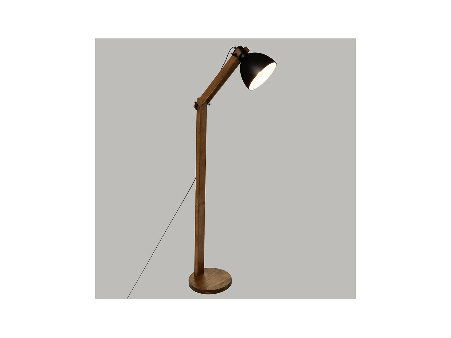 Lampadaire Pied en Bois et Abat-jour en métal Noir H 158 cm