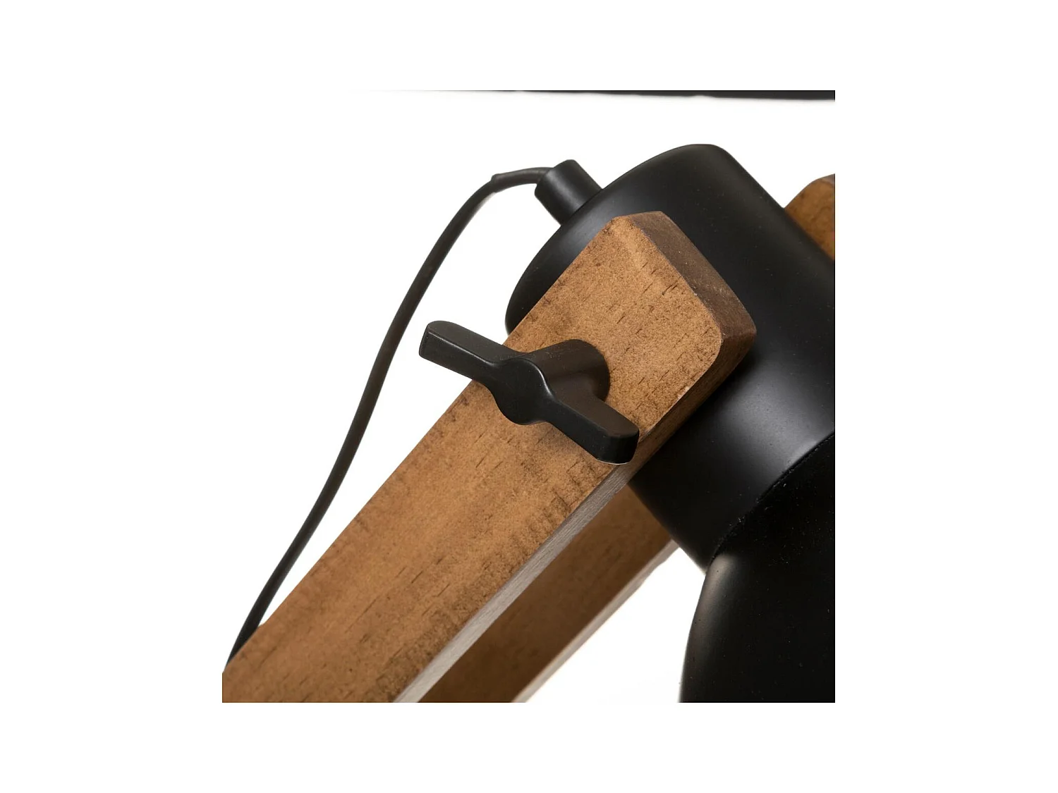 Lampadaire Pied en Bois et Abat-jour en métal Noir H 158 cm