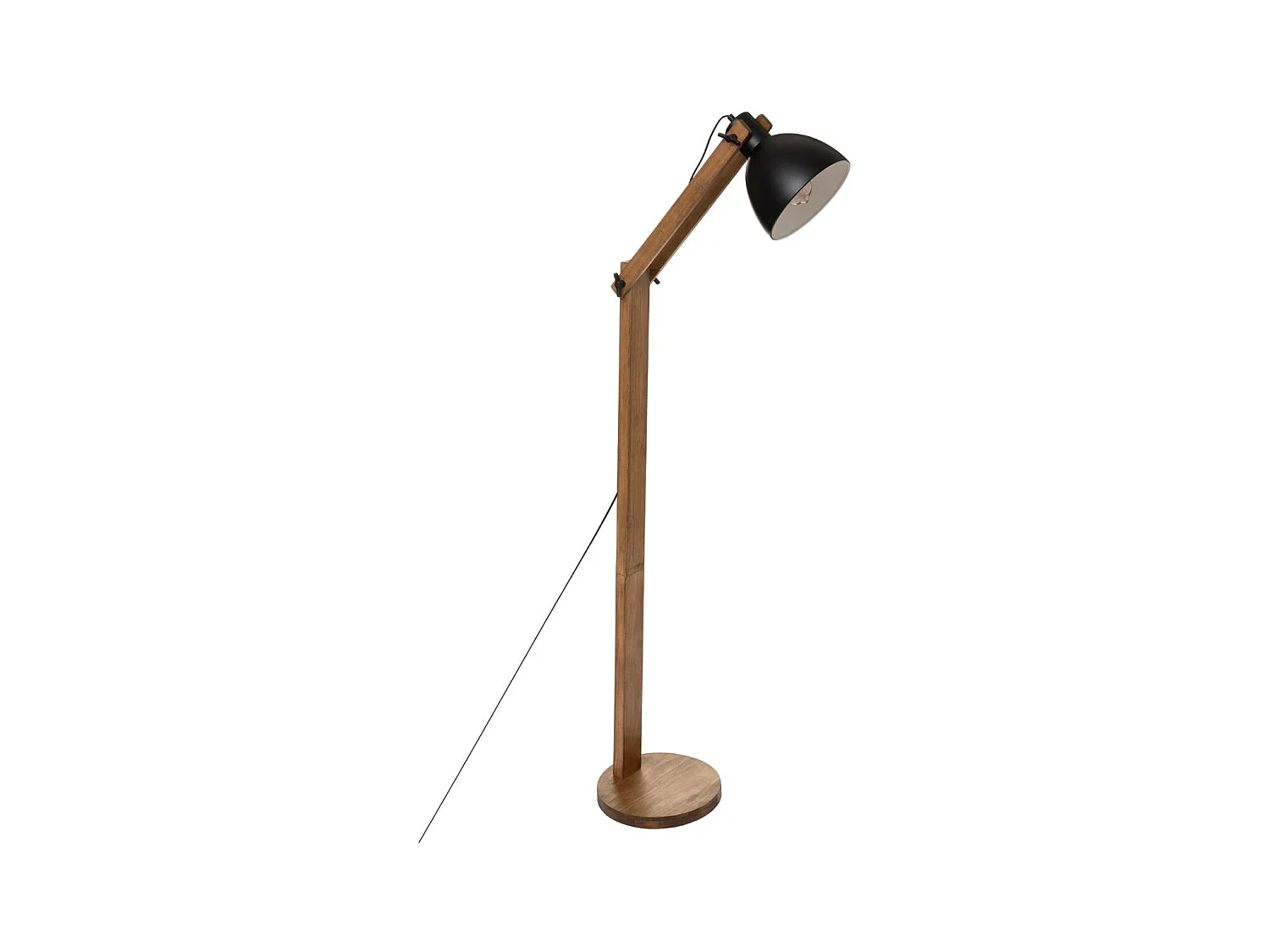 Lampadaire Pied en Bois et Abat-jour en métal Noir H 158 cm