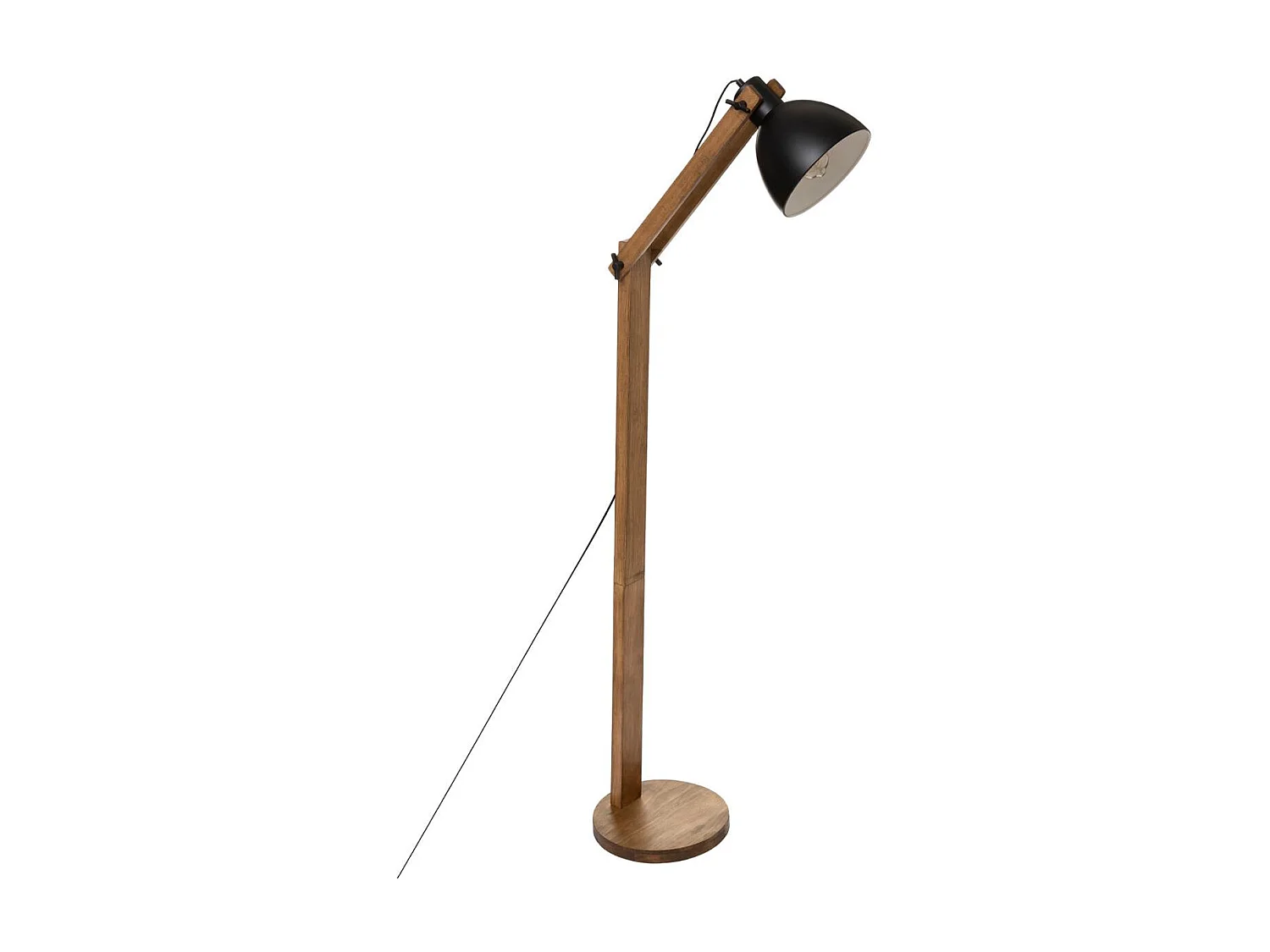 Lampadaire Pied en Bois et Abat-jour en métal Noir H 158 cm