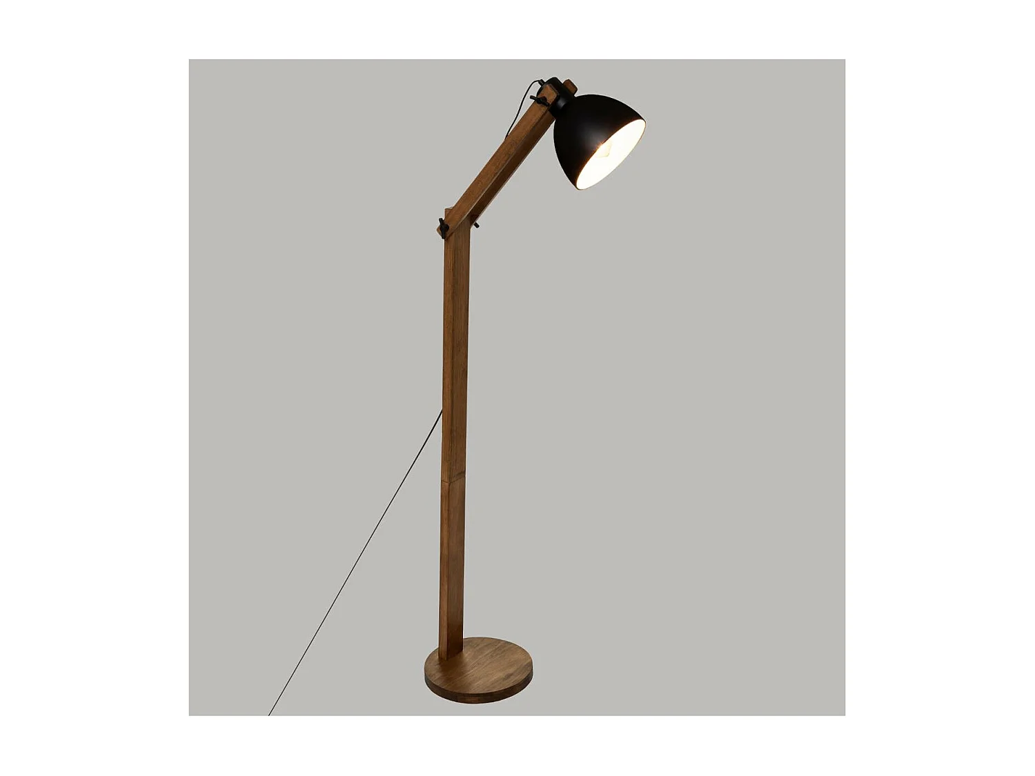 Lampadaire Pied en Bois et Abat-jour en métal Noir H 158 cm