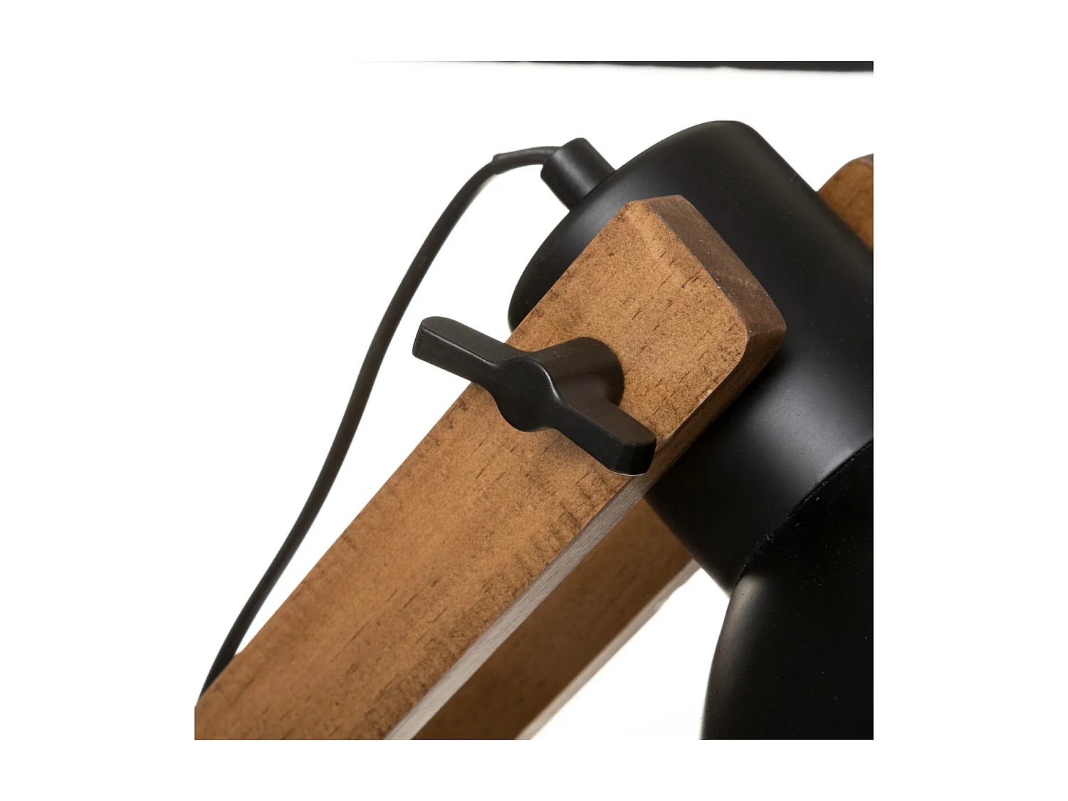 Lampadaire Pied en Bois et Abat-jour en métal Noir H 158 cm