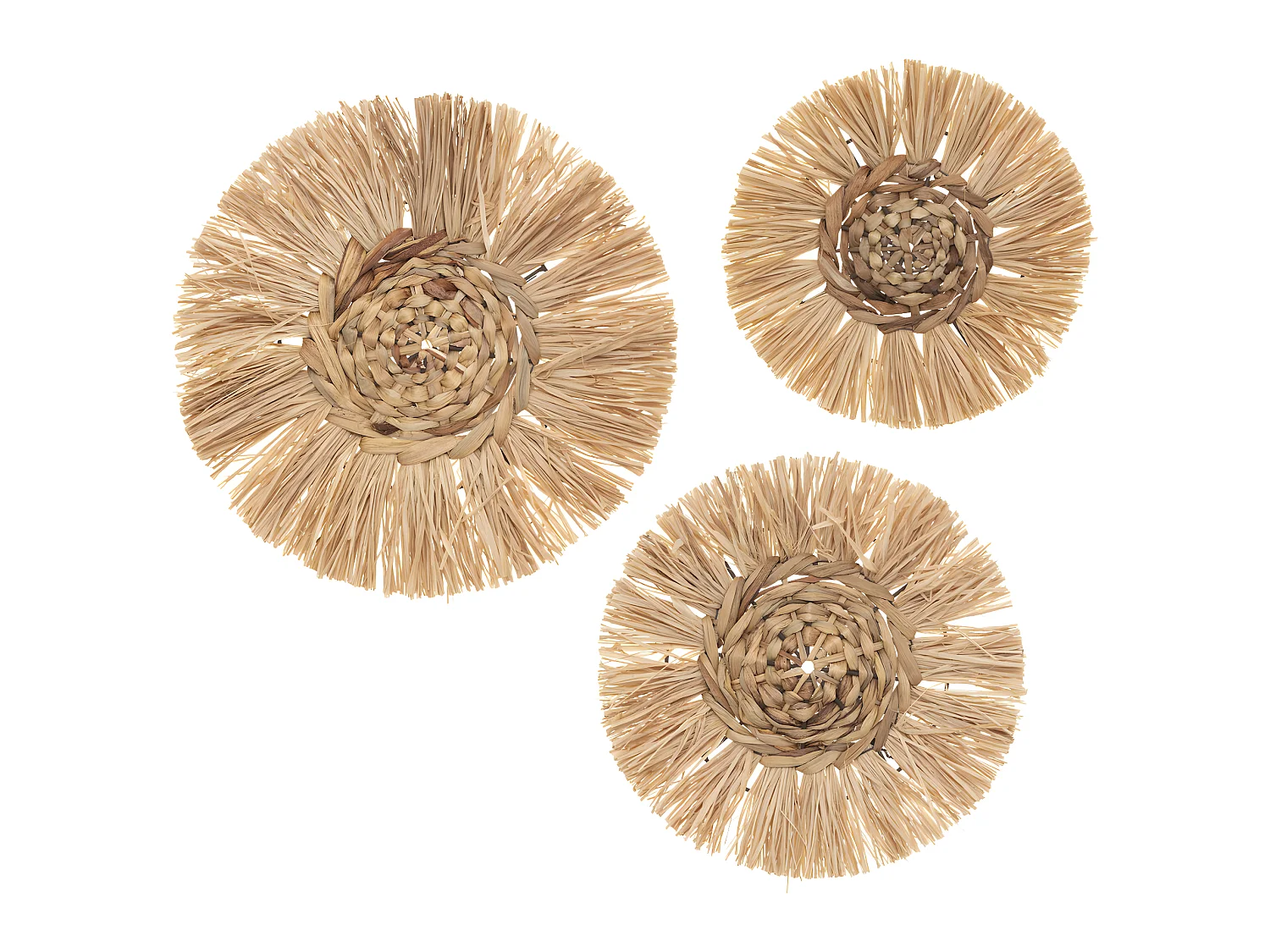 Set de 3 Déco murales en Raphia D 36 D 30 et D 25 cm