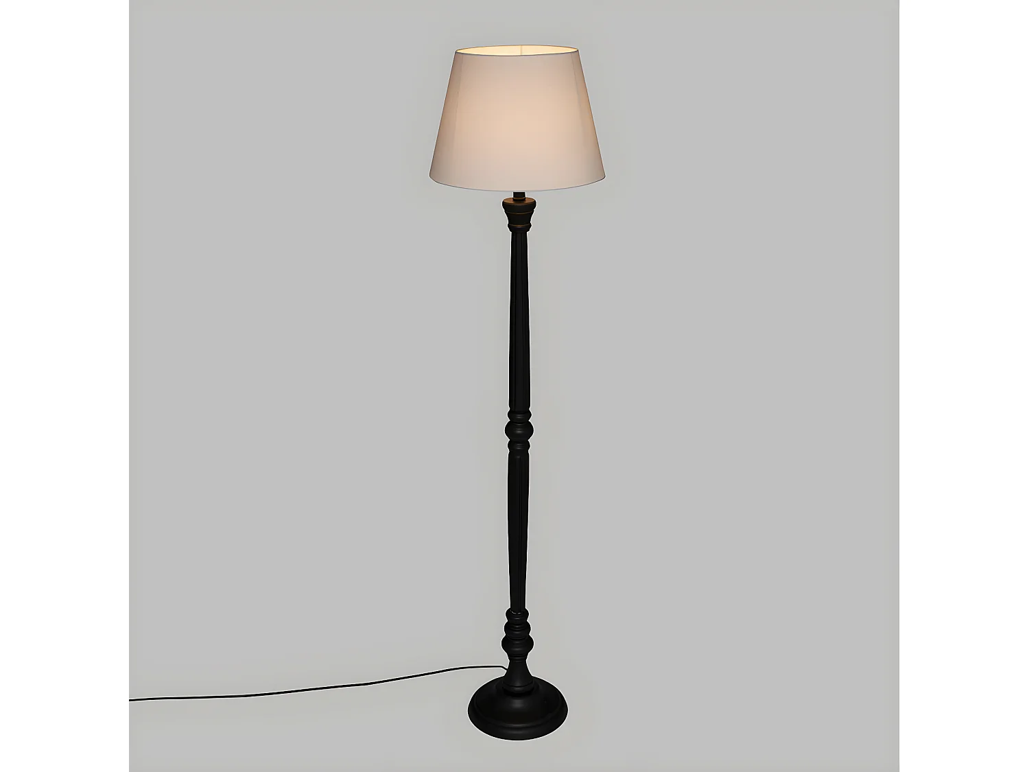 Lampadaire en Bois Noir et Abat-jour Blanc H 156 cm