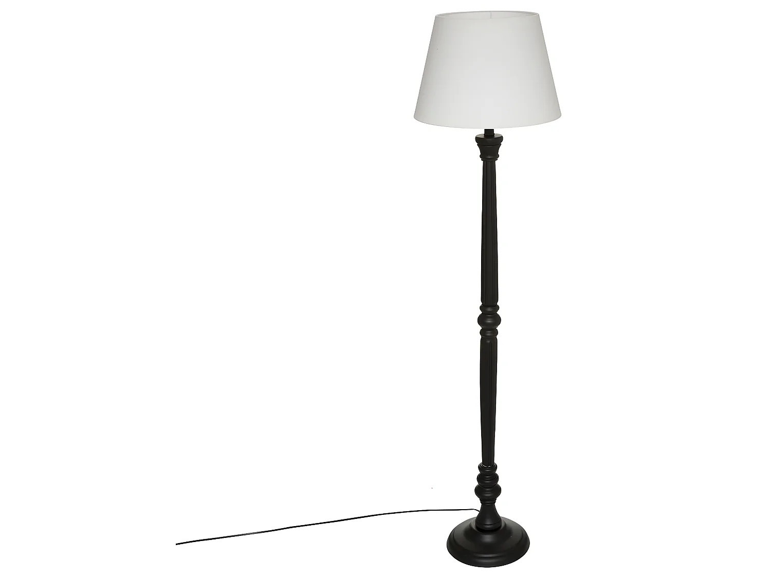 Lampadaire en Bois Noir et Abat-jour Blanc H 156 cm