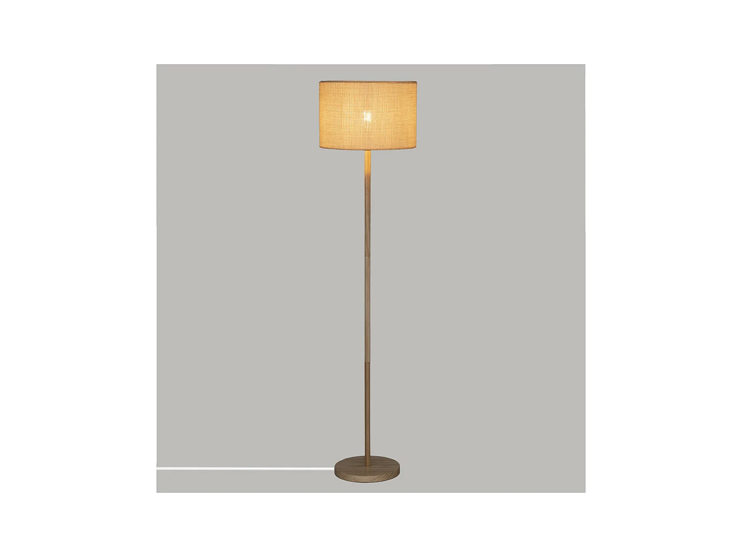 Lampadaire en Bois de Pin et Abat-jour Beige naturel tressé H 149.5 cm