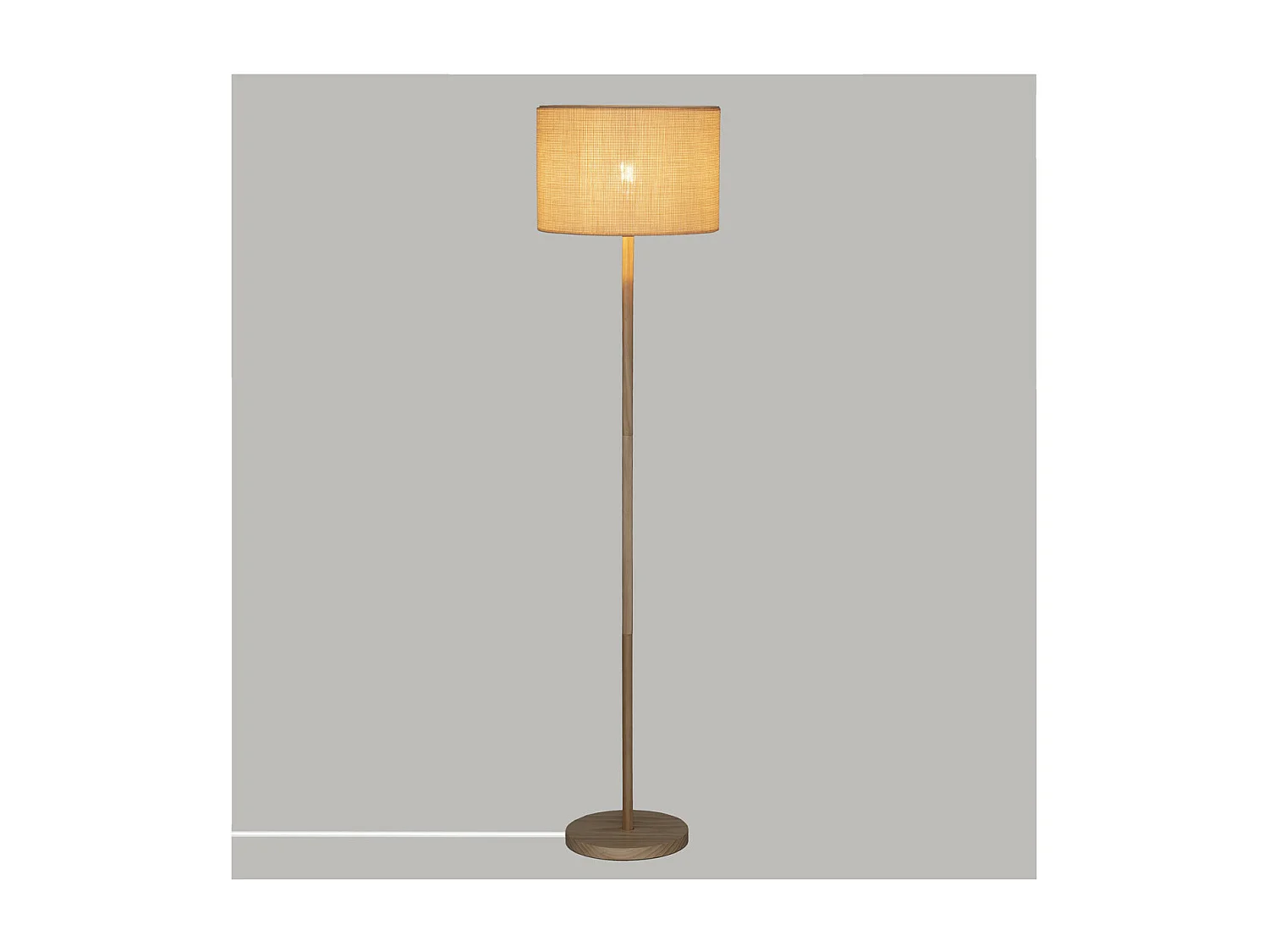 Lampadaire en Bois de Pin et Abat-jour Beige naturel tressé H 149.5 cm