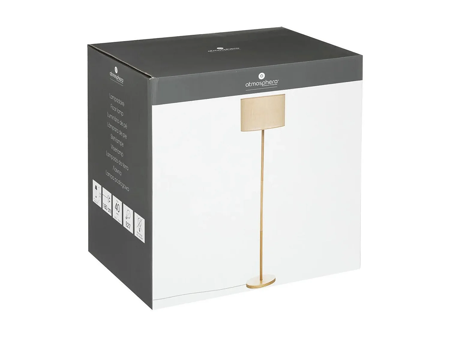 Lampadaire en Bois de Pin et Abat-jour Beige naturel tressé H 149.5 cm