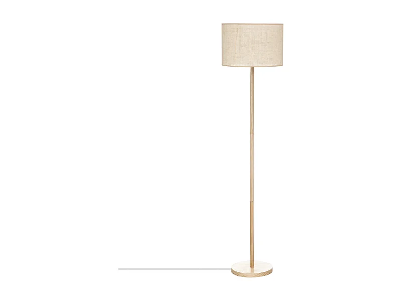 Lampadaire en Bois de Pin et Abat-jour Beige naturel tressé H 149.5 cm