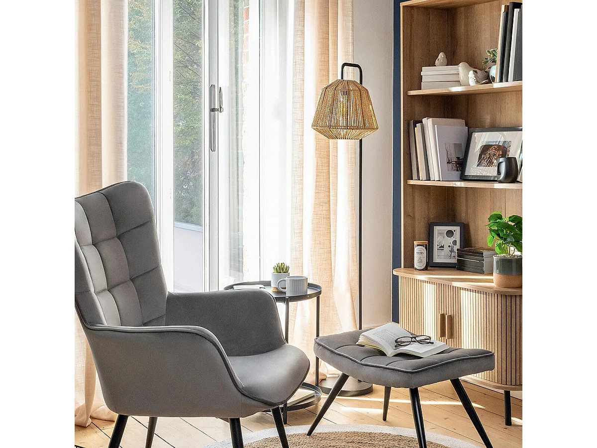 Lampadaire pied en métal noir et abat-jour Beige H 150 cm