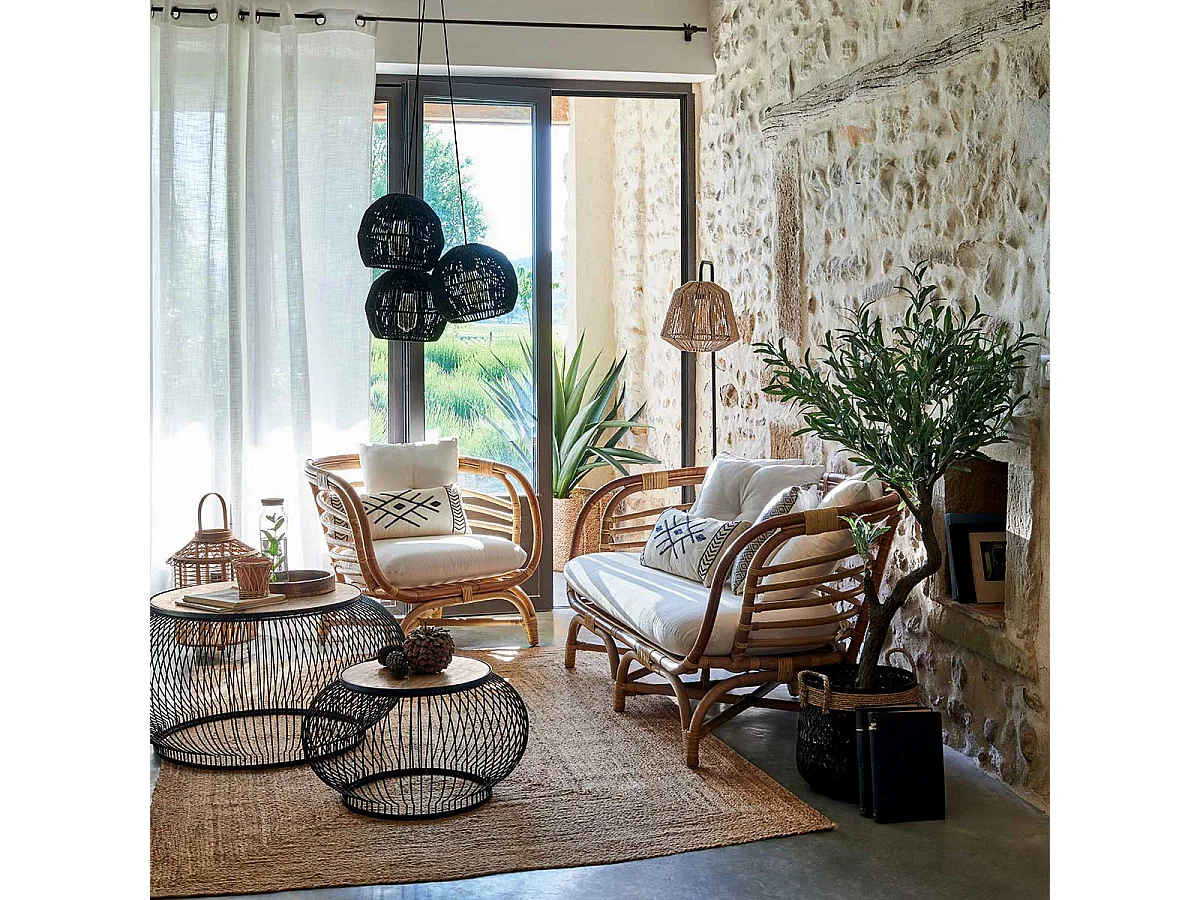 Lampadaire pied en métal noir et abat-jour Beige H 150 cm