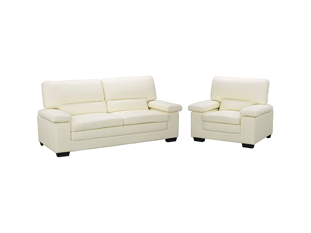 Sofá de 3 plazas y sillón de piel de búfalo marfil MIMAS II