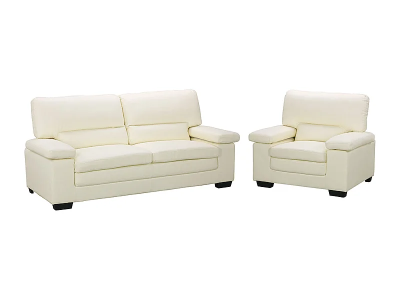 Canapé 3 places et fauteuil en cuir de buffle ivoire MIMAS II